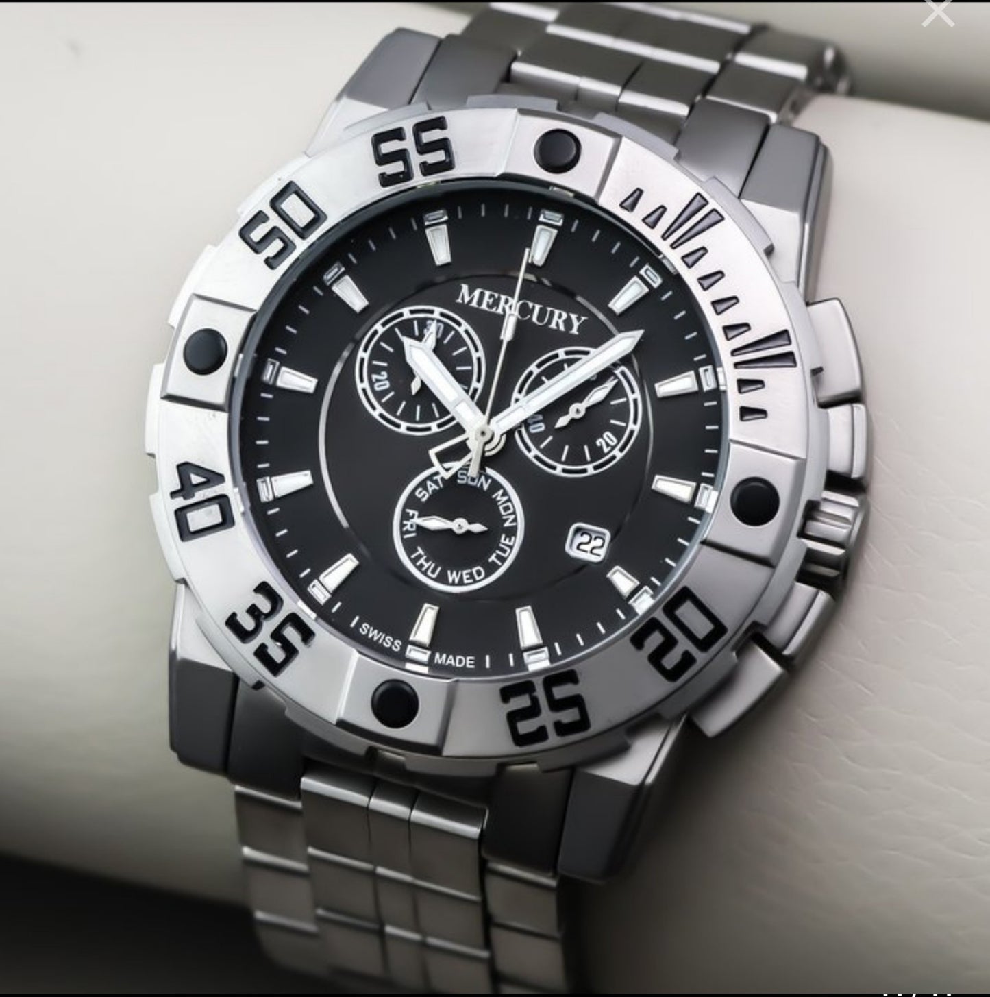MERCURY • Swiss Chronograph Watch • Stainless Steel Quartz• ME10225-SS-3