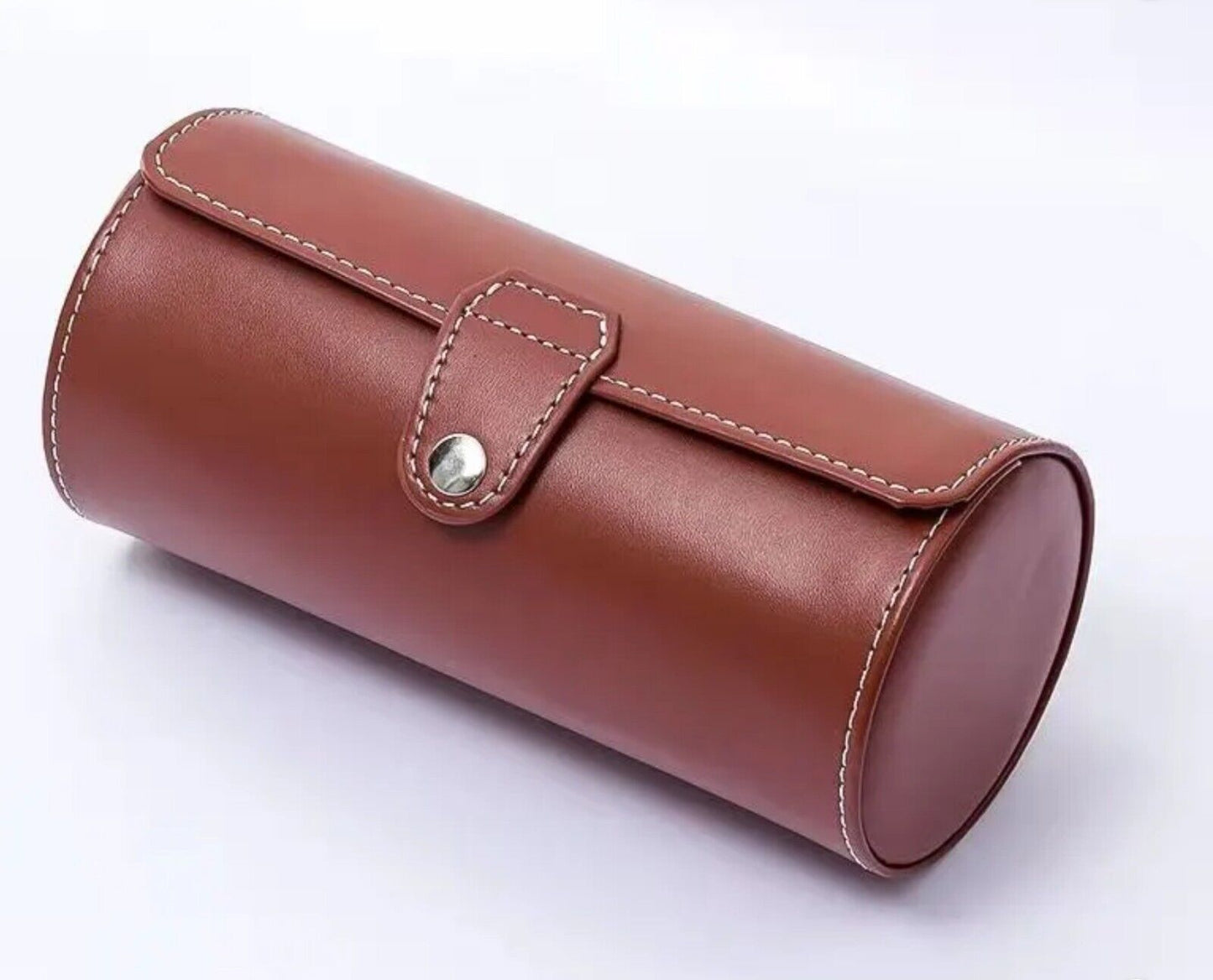 Watch Travel Case • Holds 3 Watches • Brown • Kansas Leather Comp • PU Leather