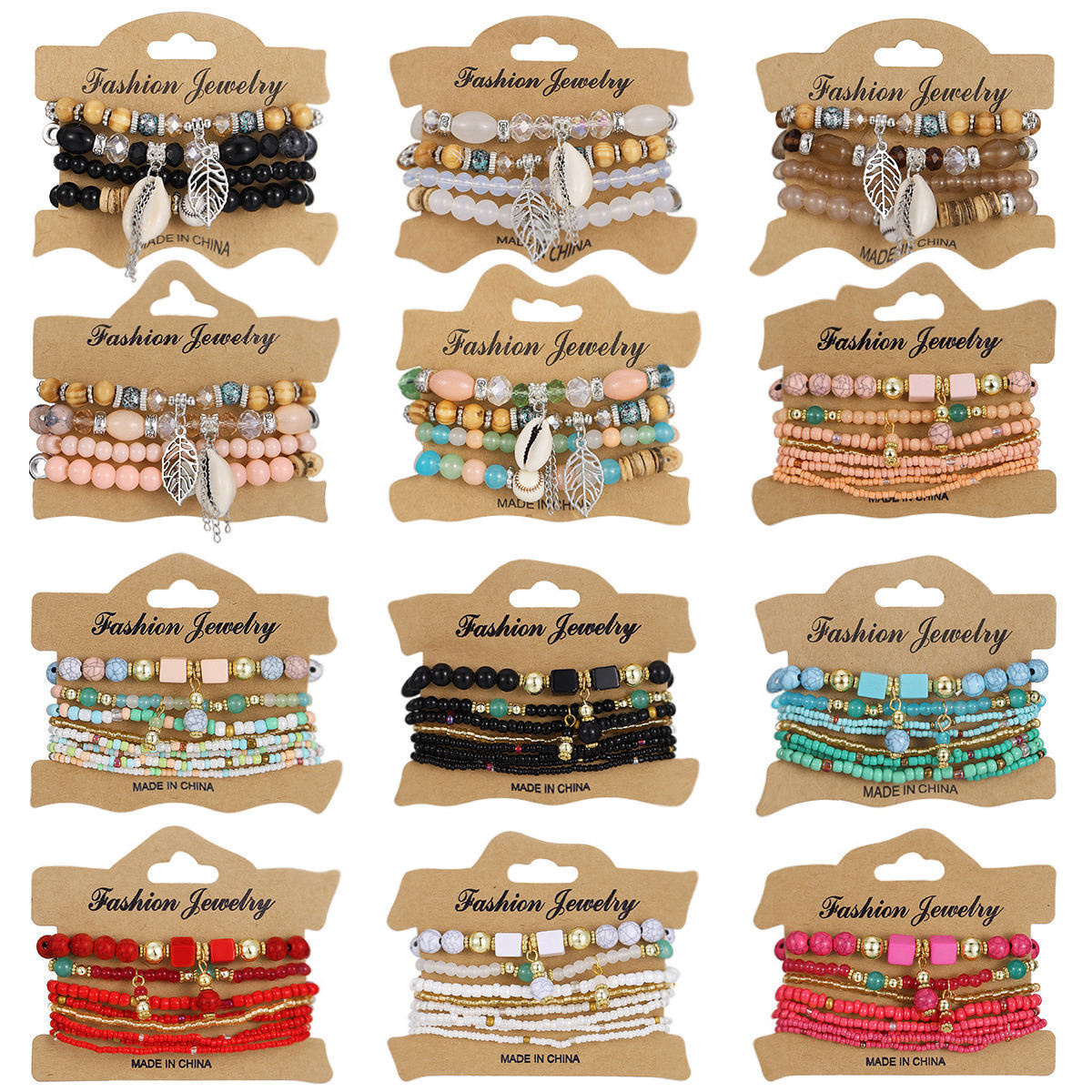 Bohemian Beaded Bracelet • Handmade Layered Design • Colorful Stones & Shells