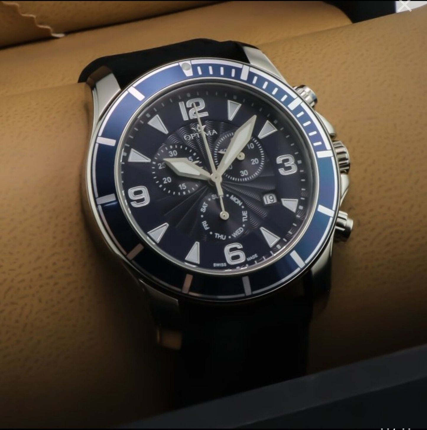 Optima • 45mm • Swiss Chronograph Watch • Blue • Date SubDay