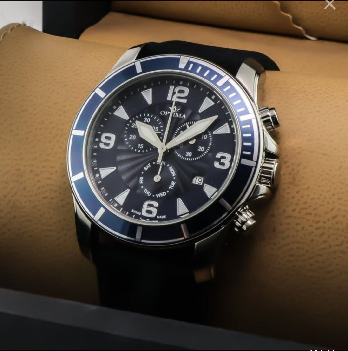 Optima • 45mm • Swiss Chronograph Watch • Blue • Date SubDay