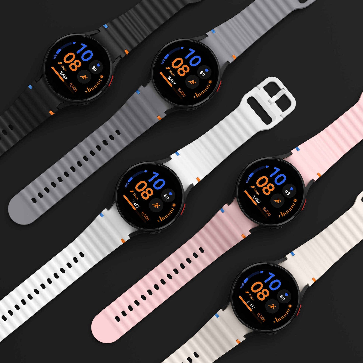 Forwelleny Wavy Silicone Sports Strap • 40mm 44mm • Compatible with Samsung