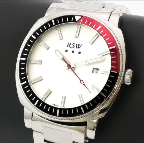 RSW Swiss Watch • Stainless Steel Quartz • 44mm • RSWM117 • WR50m • Mens