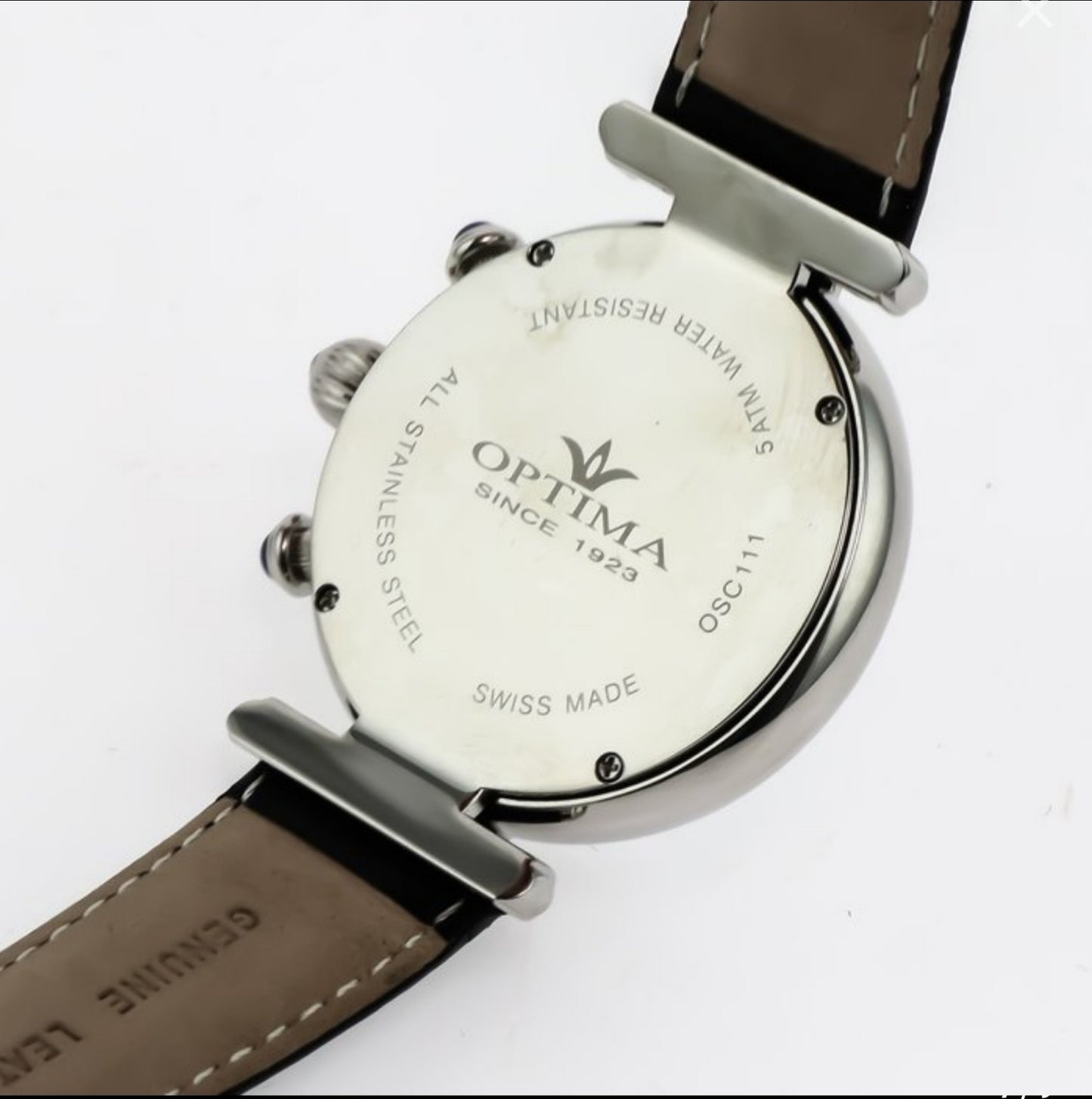 Optima • Swiss Chronograph Watch • Stainless Steel & Leather•Quartz 44mm • 5ATM