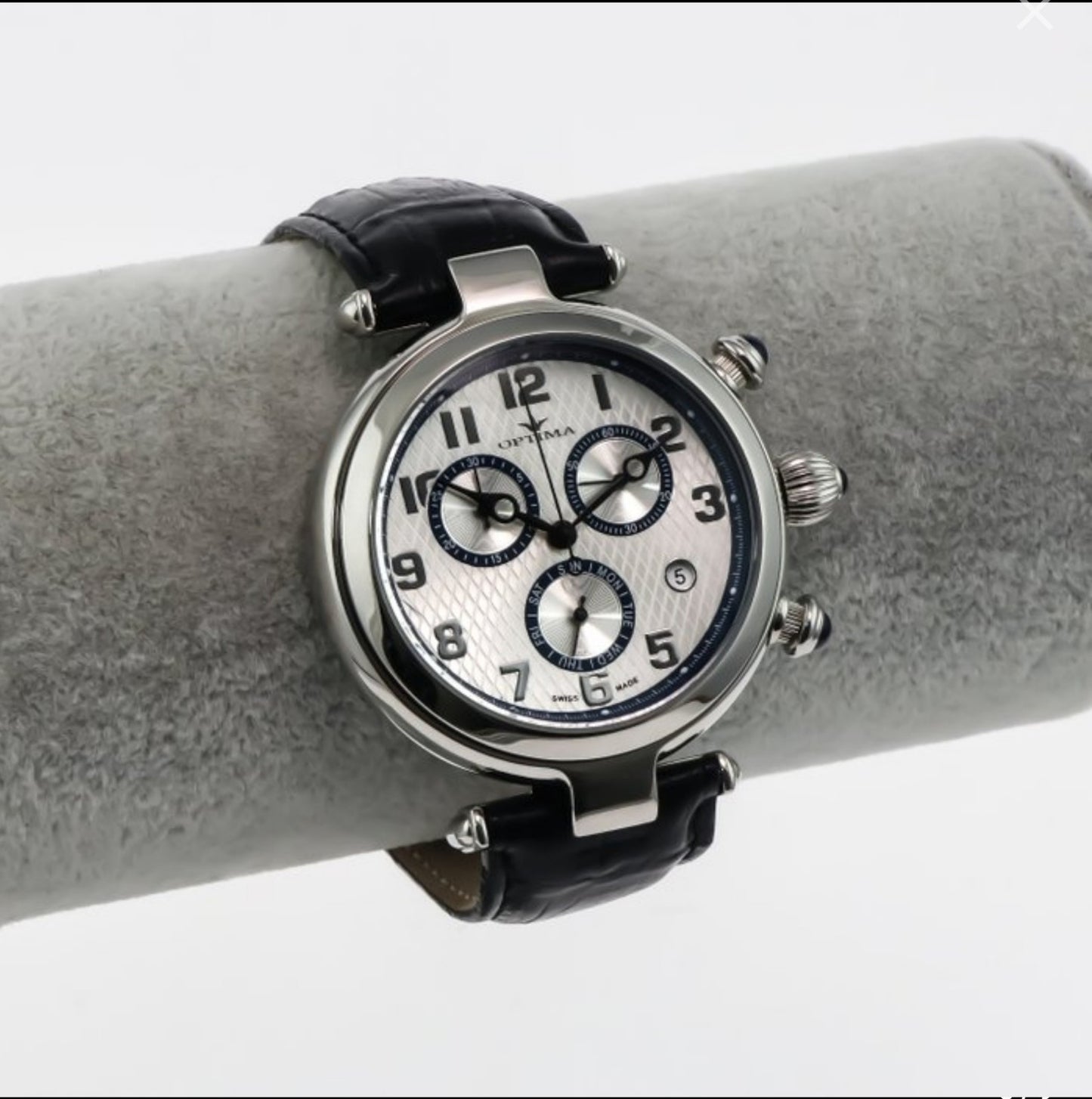 Optima • Swiss Chronograph Watch • Stainless Steel & Leather•Quartz 44mm • 5ATM