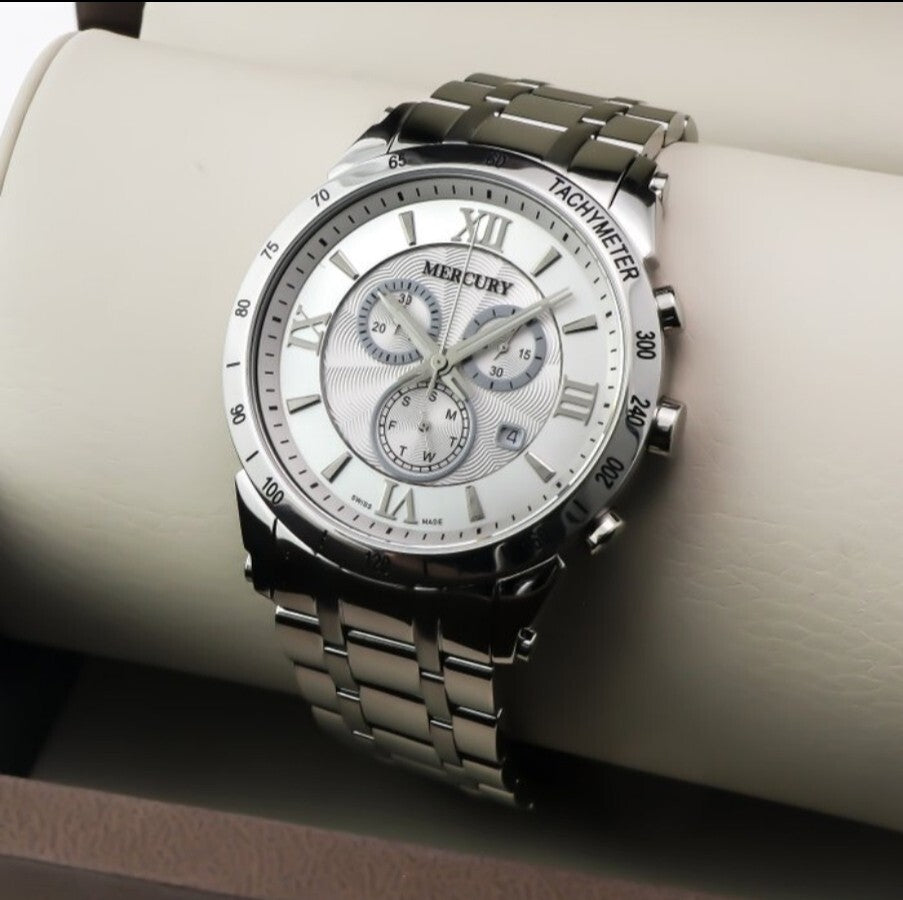 Mercury • ME335-SS-1 • Swiss Chronograph Watch • 45mm • Date SubDay  • 5 ATM