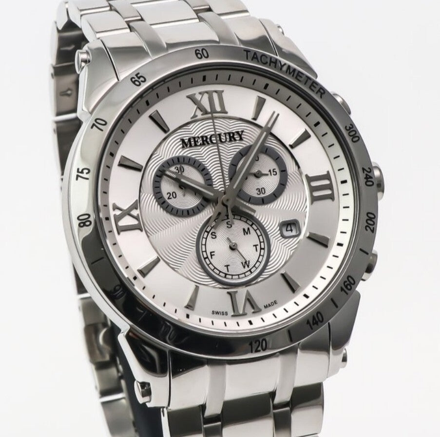Mercury • ME335-SS-1 • Swiss Chronograph Watch • 45mm • Date SubDay  • 5 ATM