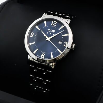 RSW • 42mm • Swiss Ronda Watch • Date • 5ATM• Seconds • RSWM113-SS-9 • Blue