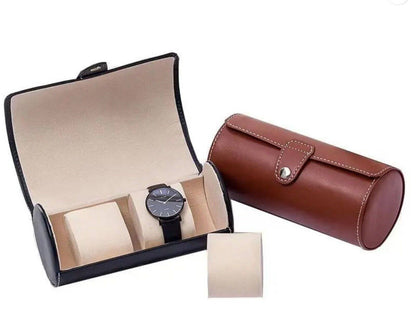 PU Leather Watch Travel Case • Handcrafted • 3 Watch  • Brow Kansas Leather Comp