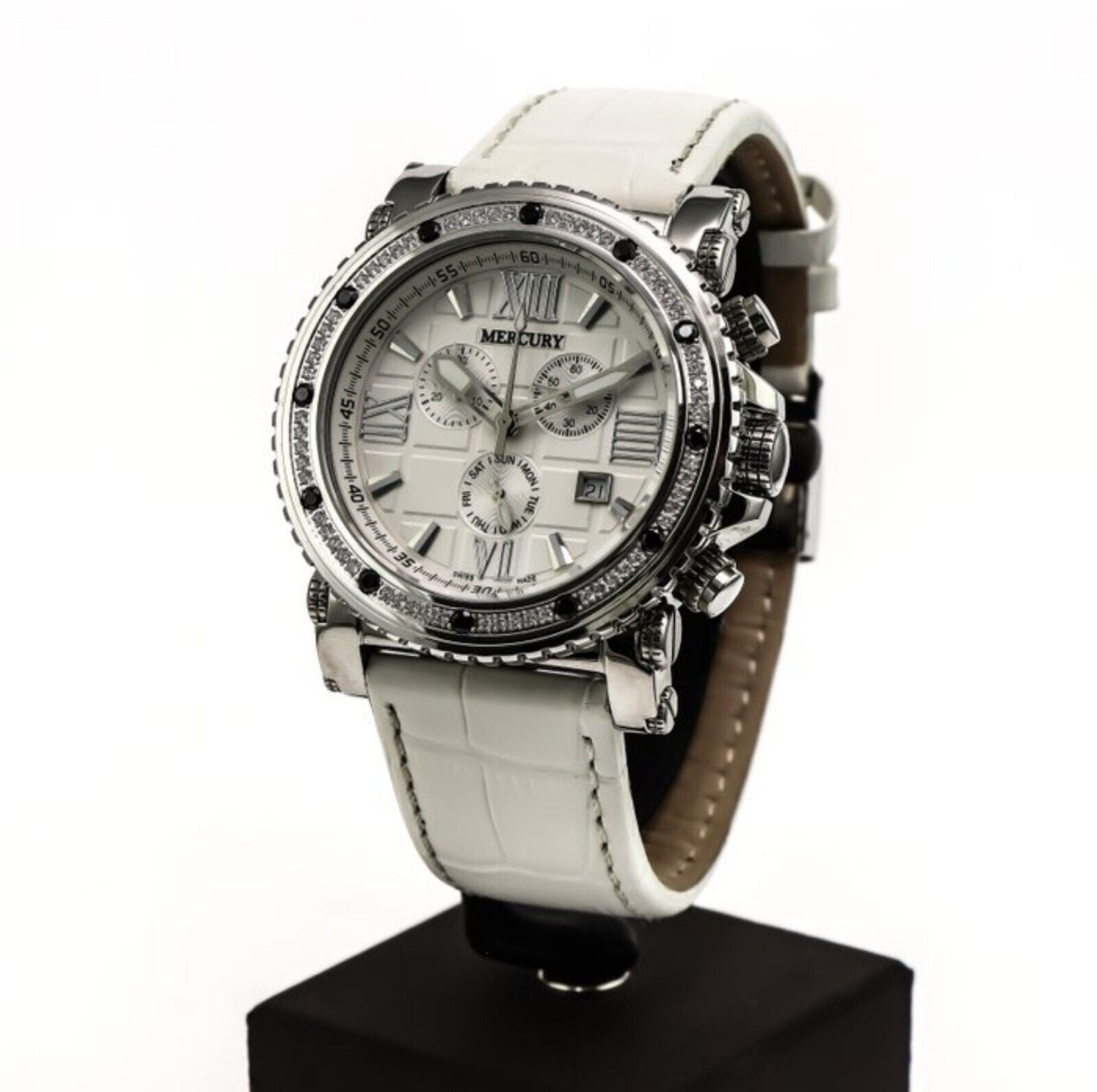 MERCURY • 44mm • Swiss Chronograph Watch • Date SubDay • Gem Bezel