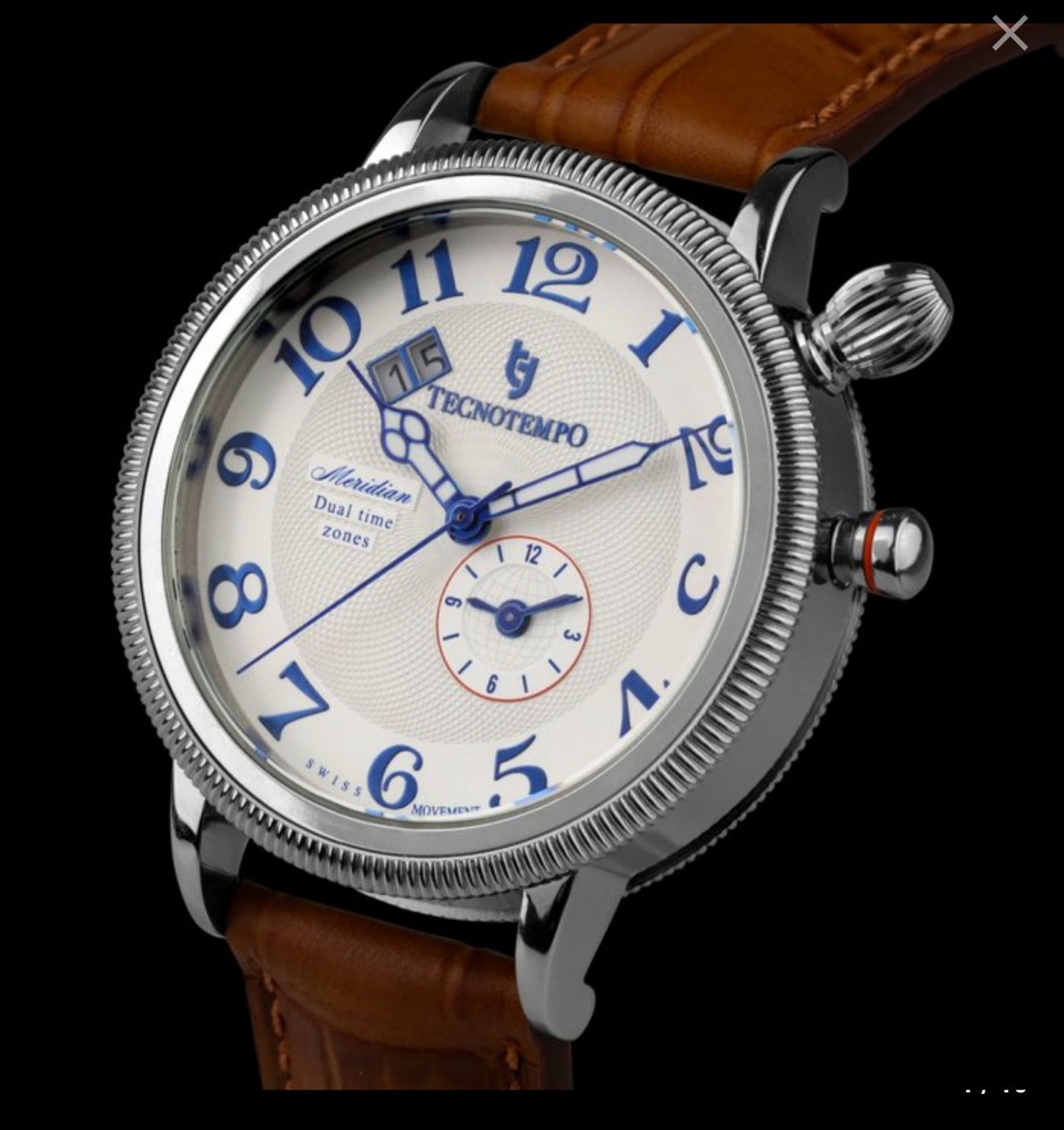 Tecnotempo • Meridian • Dual Time Swiss Watch • Stainless Steel • 42mm • Quartz