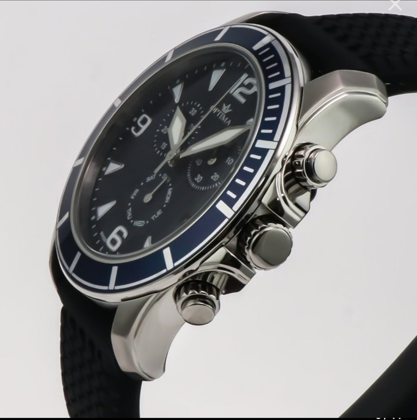 Optima • 45mm • Swiss Chronograph Watch • Blue • Date SubDay