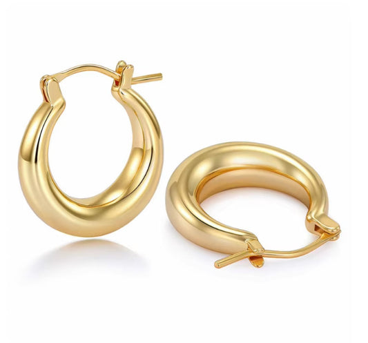 Small Thick • 14K Gold Plated • Hoop Earrings • High Quality
