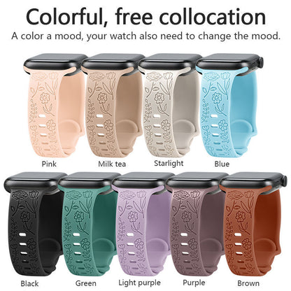 Engraved Soft Silicone Band • Waterproof Sport Strap • Apple Watch Compatible