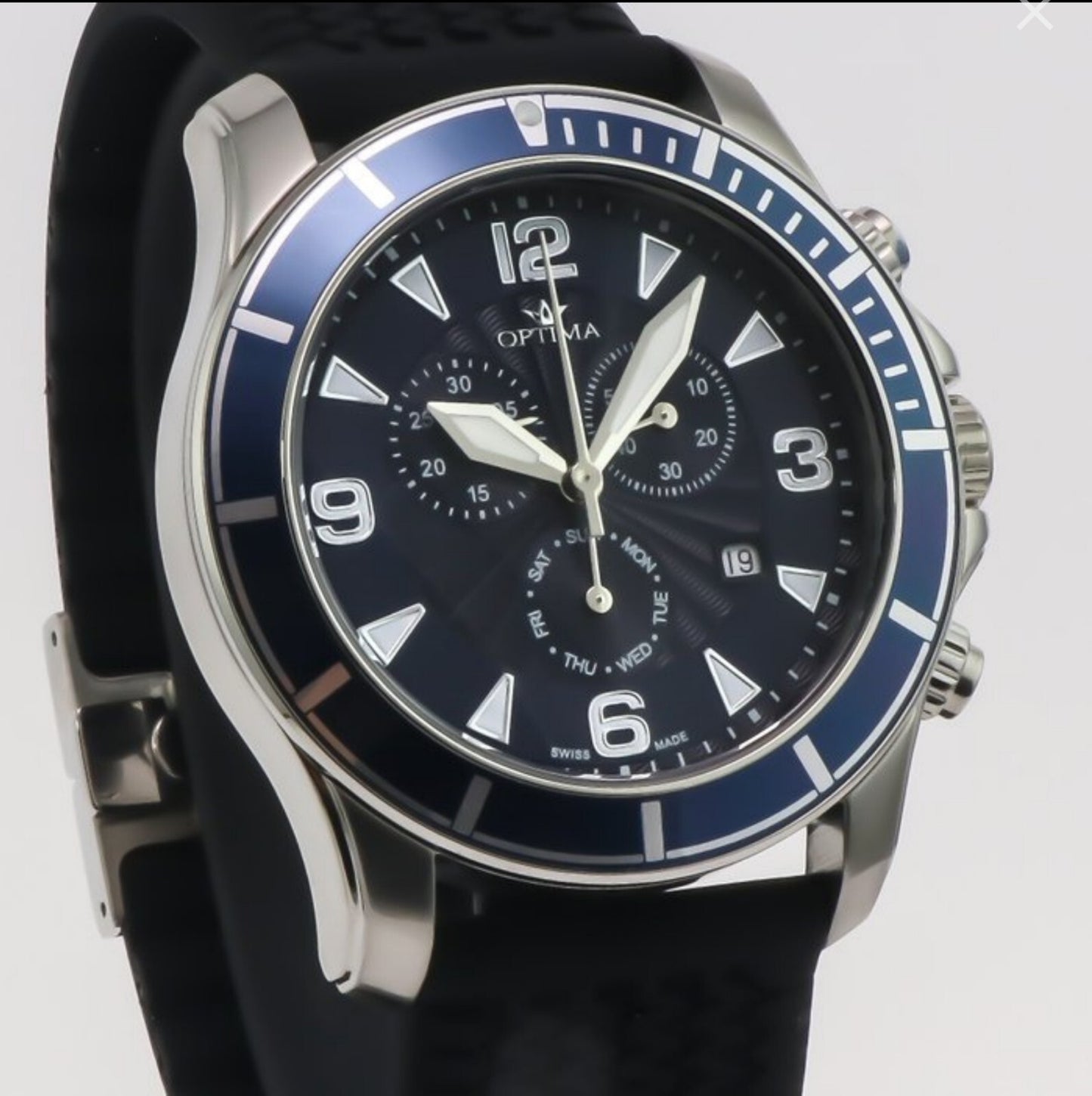 Optima • 45mm • Swiss Chronograph Watch • Blue • Date SubDay