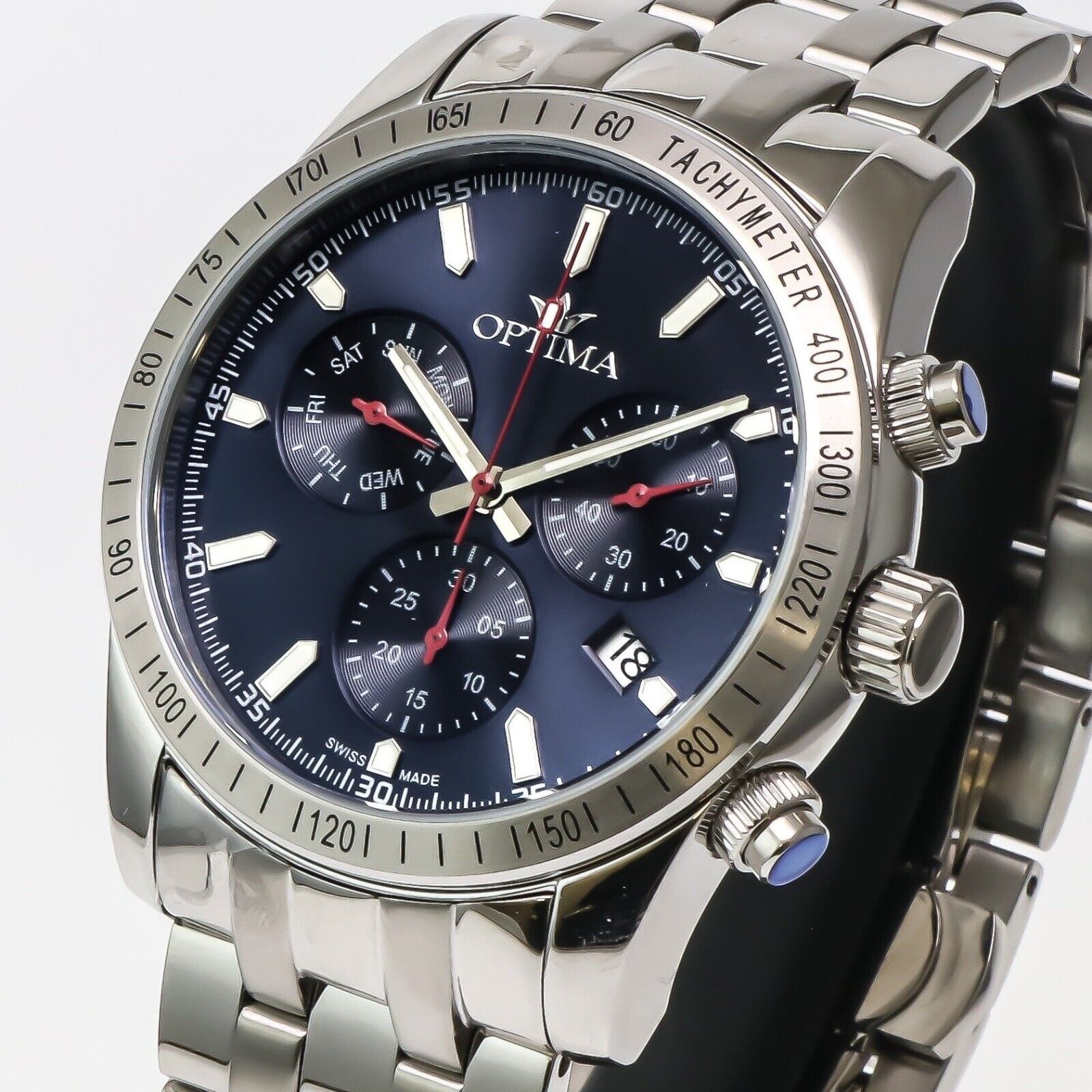 Optima • 44.15mm Swiss Chronograph • Date SubDay • WR 5ATM • OSC432-SS-9