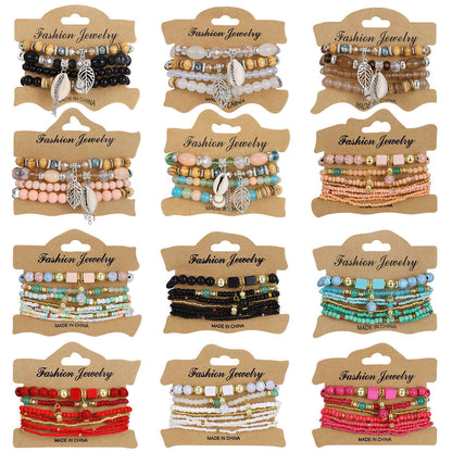Bohemian Beaded Bracelet • Handmade Layered Design • Colorful Stones & Shells