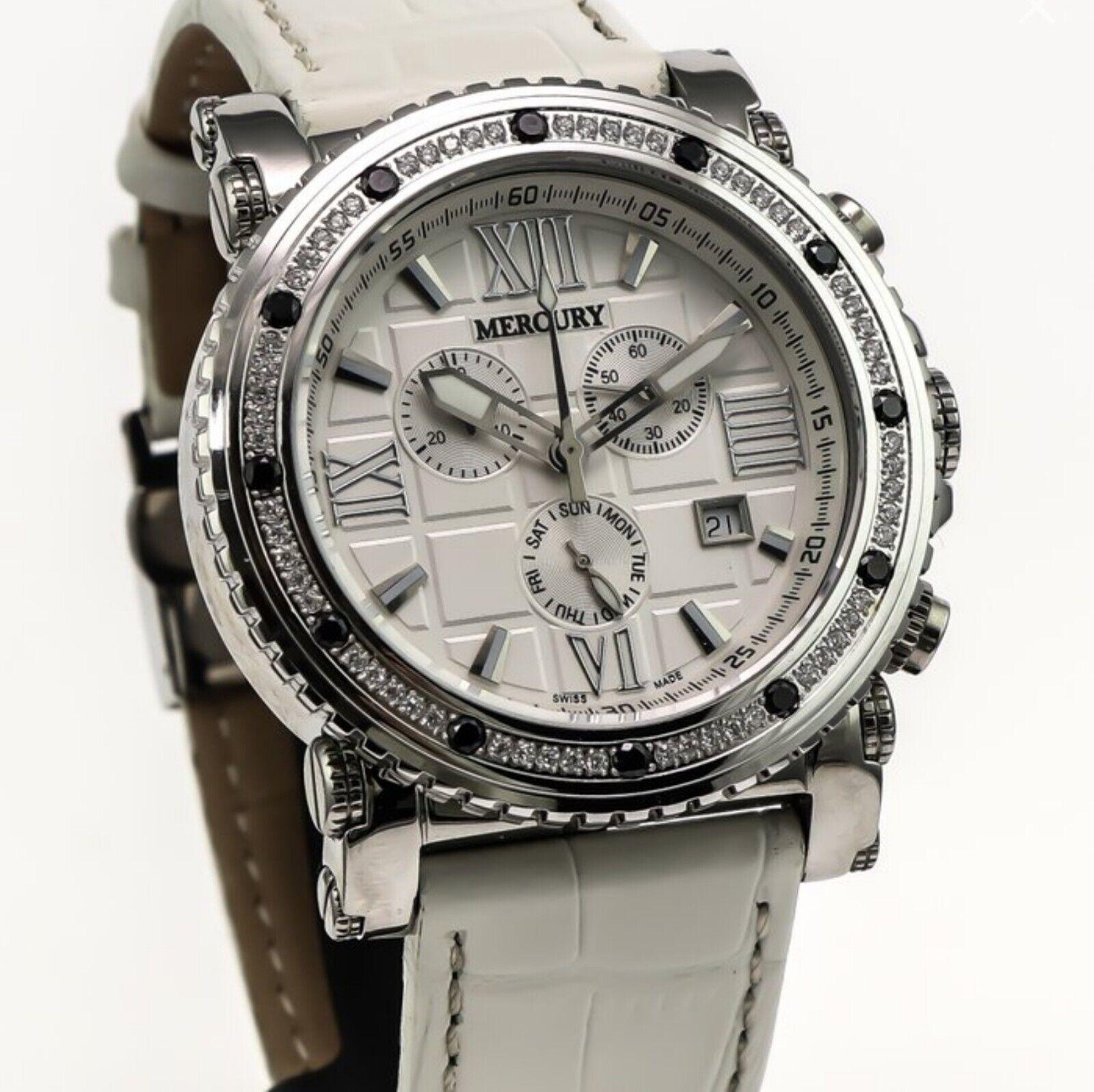 MERCURY • 44mm • Swiss Chronograph Watch • Date SubDay • Gem Bezel