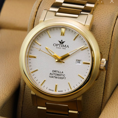 Optima • "ORTILLA" Swiss Automatic Watch • 43mm • 10AT PVDGold & Stainless Steel