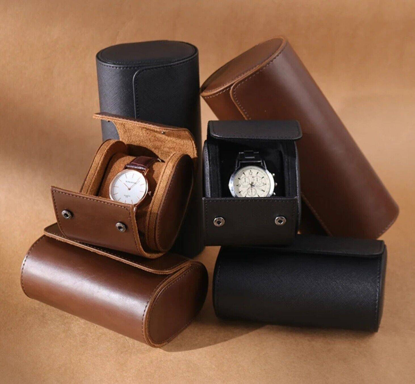 Luxury Leather  Watch Travel Case • Handcrafted • 1 Watch  • Kansas Leather Comp