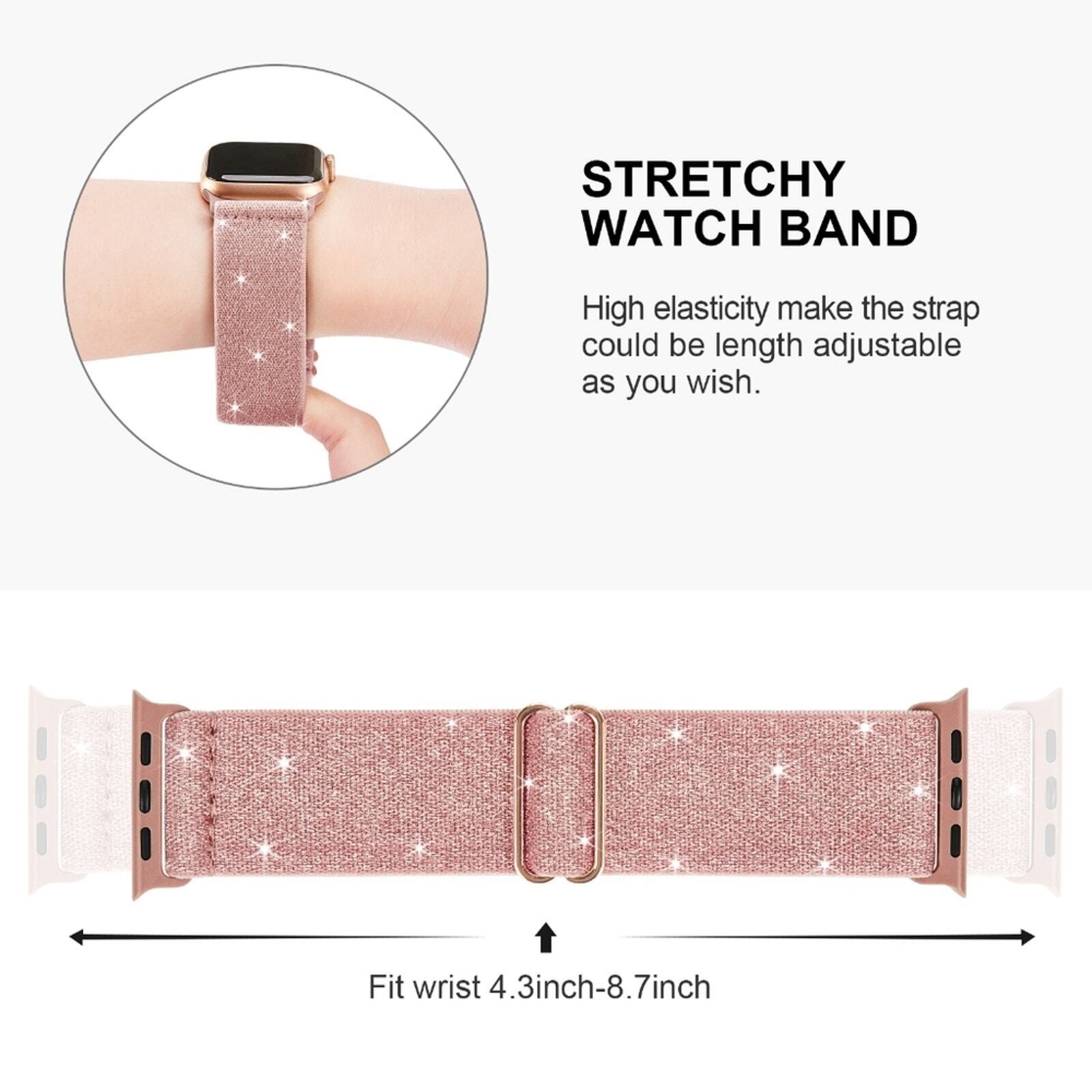 Glitter Rose Powder • Stretchy Nylon Strap • Compatible w Apple Watch 40mm