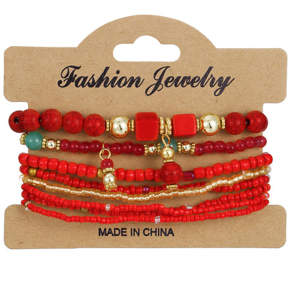 Bohemian Beaded Bracelet • Handmade Layered Design • Colorful Stones & Shells