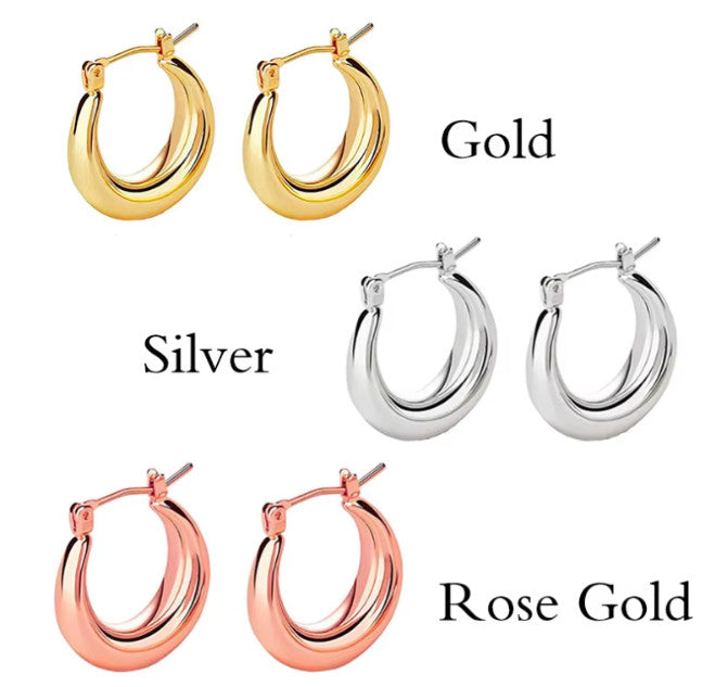 Small Thick • 14K Gold Plated • Hoop Earrings • High Quality
