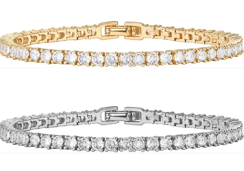 Tennis Bracelets for Men Women • 2 Pack Gold & Silver • 17cm 19cm 21cm