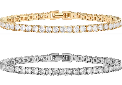 Tennis Bracelets for Men Women • 2 Pack Gold & Silver • 17cm 19cm 21cm