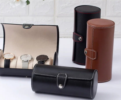 Watch Travel Case • Holds 3 Watches • Black Kansas Leather Co • PU Leather