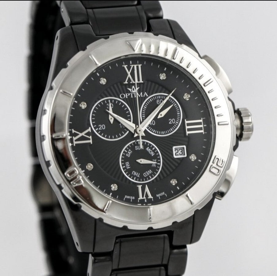 Optima • Swiss Chronograph Watch  • OSC318-BS-3 • Date SubDay 43mm Ceramic Bezel