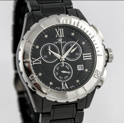 Optima • Swiss Chronograph Watch  • OSC318-BS-3 • Date SubDay 43mm Ceramic Bezel