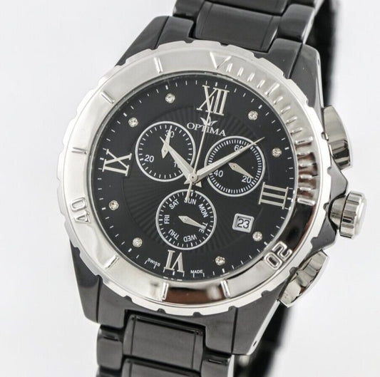 Optima • Swiss Chronograph Watch  • OSC318-BS-3 • Date SubDay 43mm Ceramic Bezel
