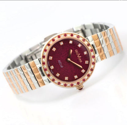 Geovani Nella • Swiss Watch • Diamonds & Red Saphire • 020ct/0.14 GOL577-SR-D-55