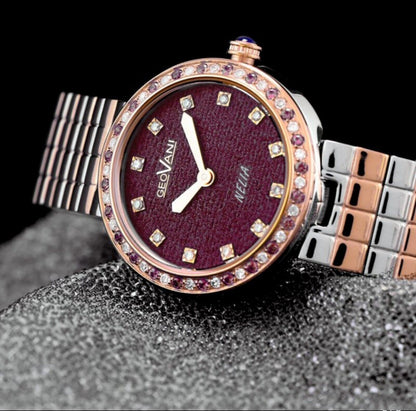 Geovani Nella • Swiss Watch • Diamonds & Red Saphire • 020ct/0.14 GOL577-SR-D-55