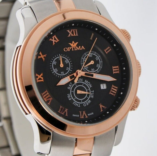 OPTIMA • Swiss Chronograph Watch • OSC234-SR-3 • 45mm Date SubDay PVD Rose Gold