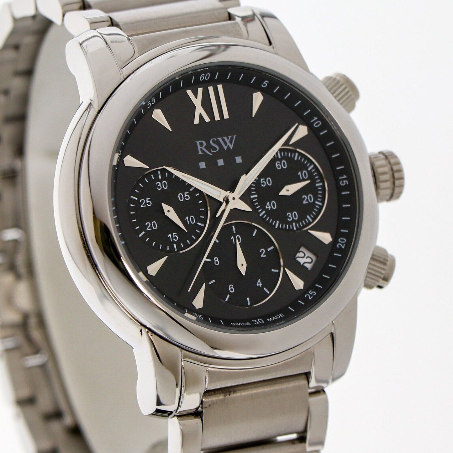 RSW • 44mm • Swiss Chronograph Watch • Date • WR50M • RSWC126-SS-3