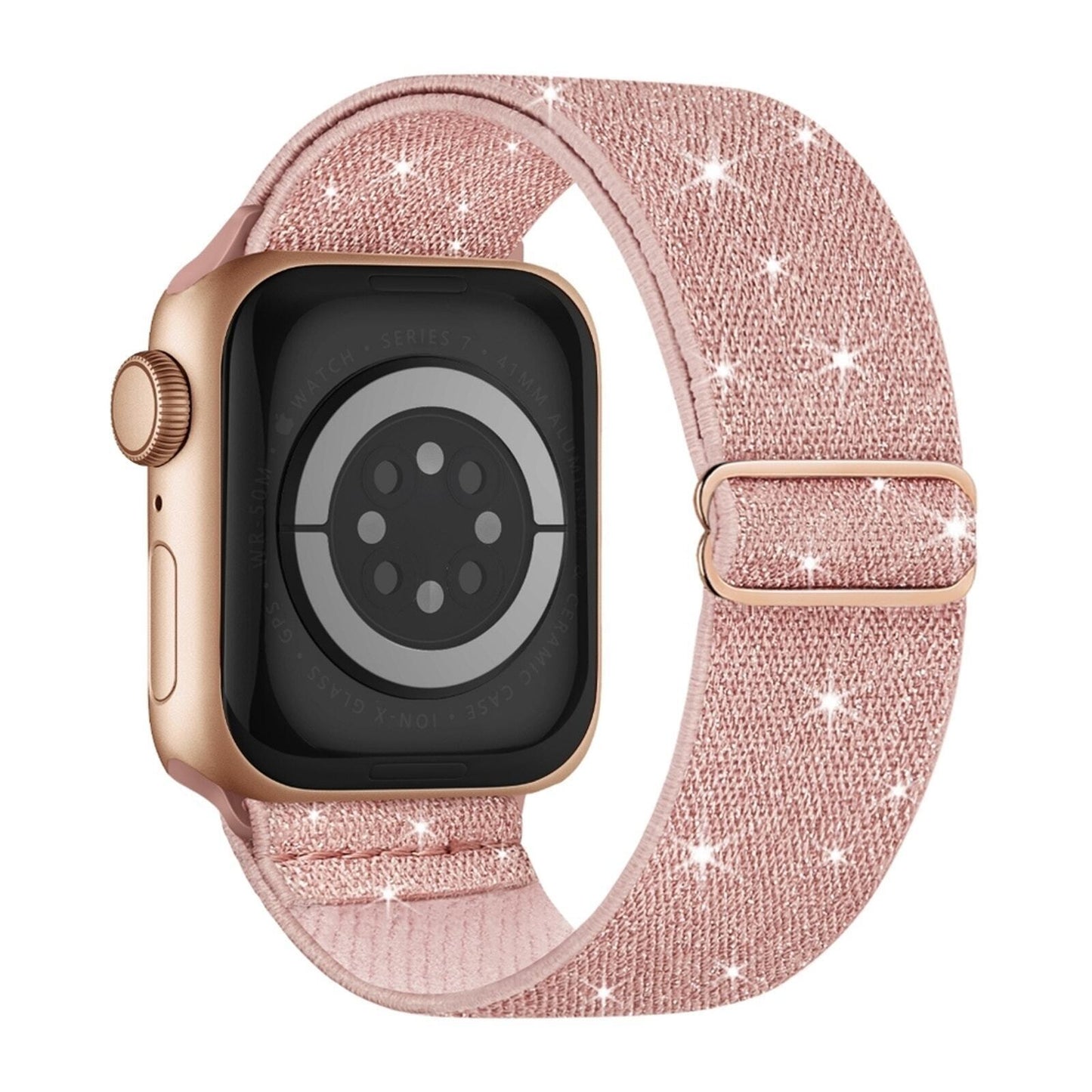 Glitter Rose Powder • Stretchy Nylon Strap • Compatible w Apple Watch 40mm