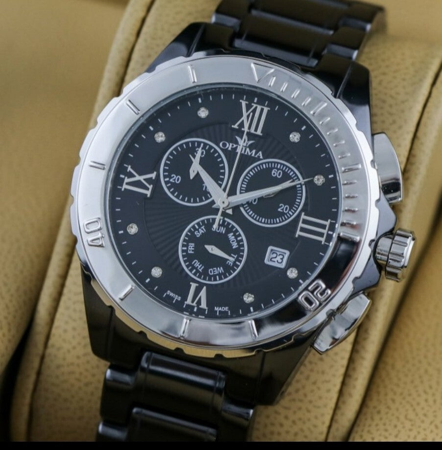 Optima • Swiss Chronograph Watch  • OSC318-BS-3 • Date SubDay 43mm Ceramic Bezel