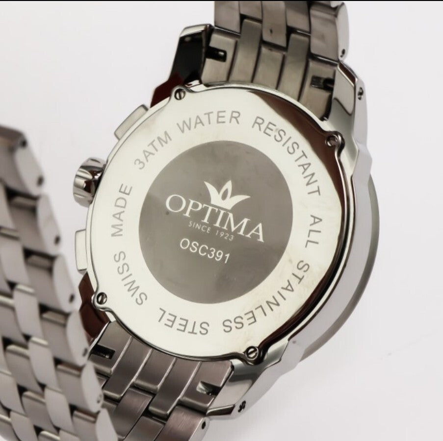 Optima • 46mm Swiss Chronograph Watch • Date SubDay • WR 3ATM • OSC391-SS-1