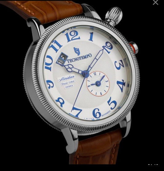 Tecnotempo • Meridian • Dual Time Swiss Watch • Stainless Steel • 42mm • Quartz