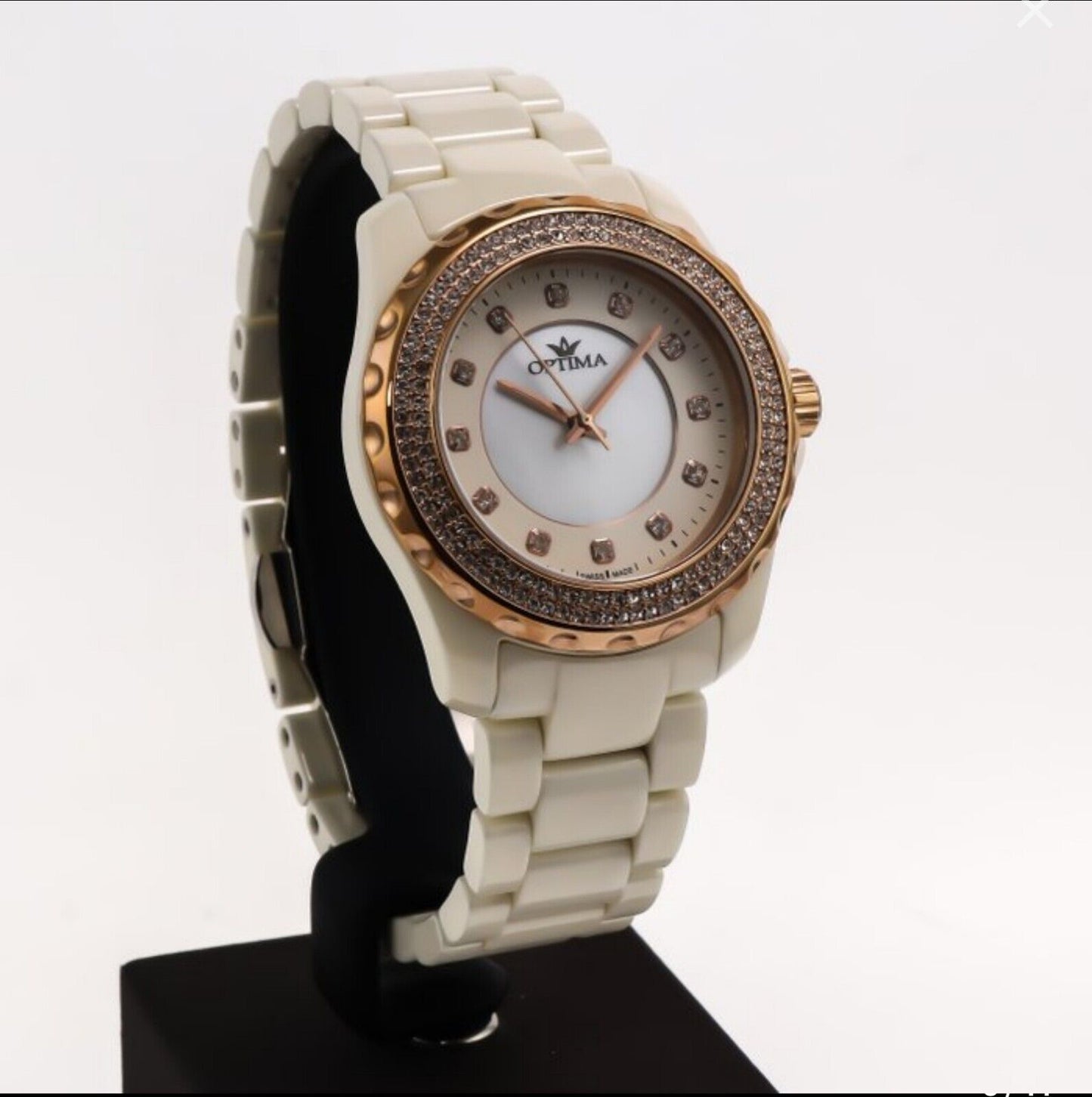 Optima • 38mm • White Ceramic • Swiss Watch  • PVD Rose Gold  • Mother Of Pearl