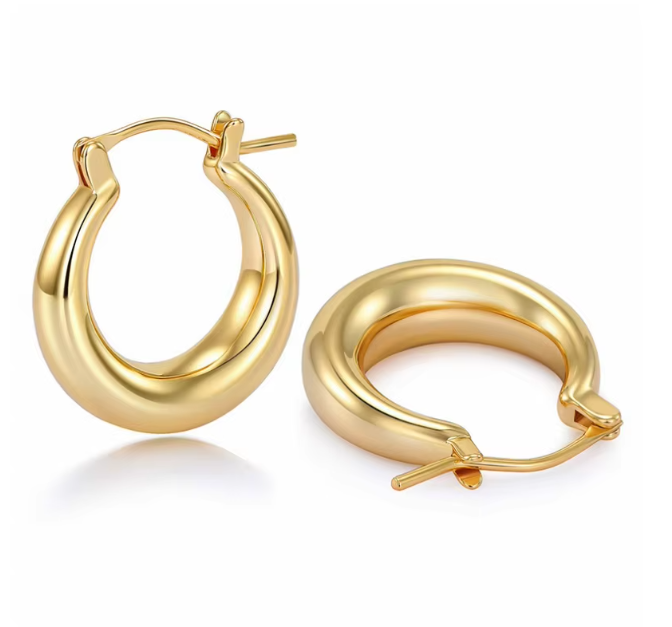 Small Thick • 14K Gold Plated • Hoop Earrings • High Quality