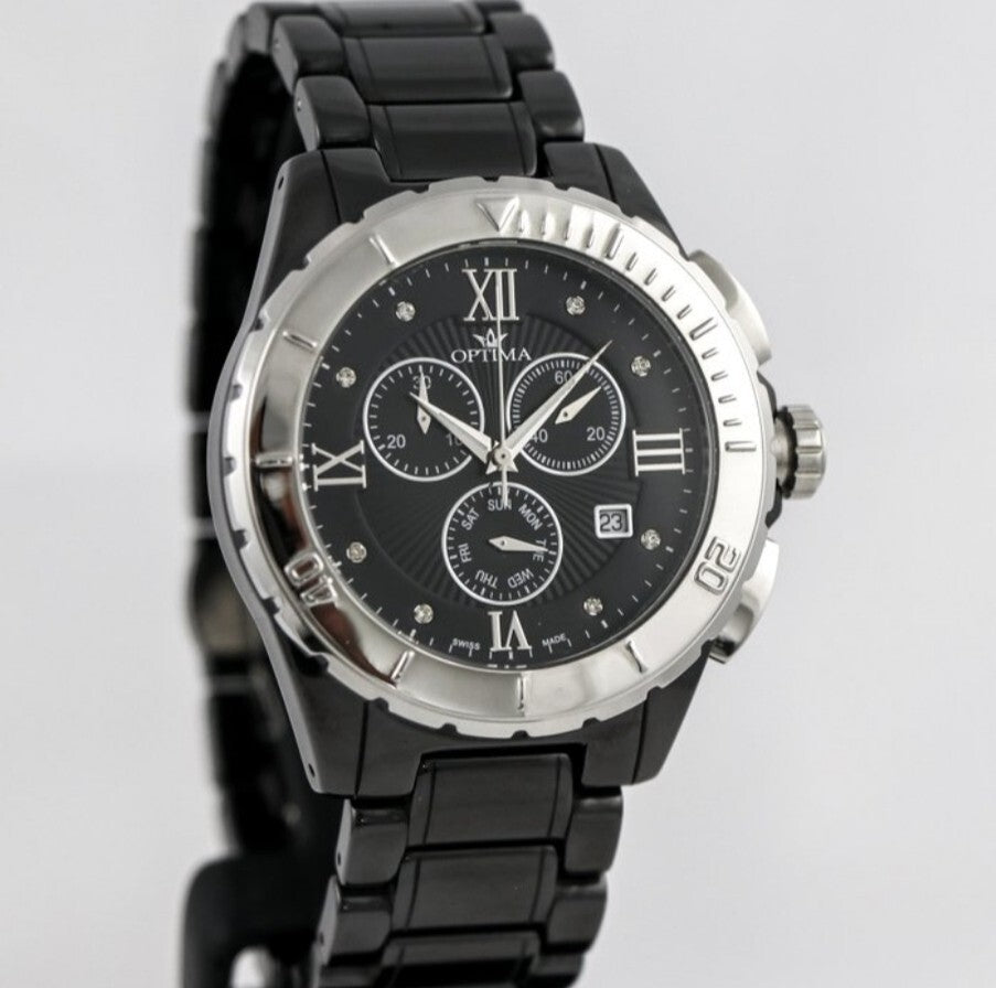 Optima • Swiss Chronograph Watch  • OSC318-BS-3 • Date SubDay 43mm Ceramic Bezel