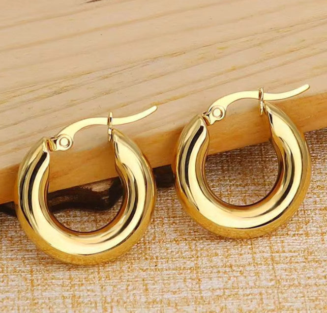 Small Thick • 14K Gold Plated • Hoop Earrings • High Quality