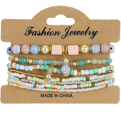Bohemian Beaded Bracelet • Handmade Layered Design • Colorful Stones & Shells