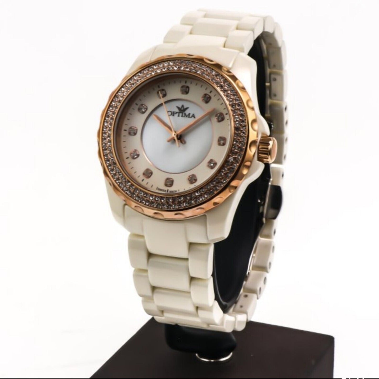 Optima • 38mm • White Ceramic • Swiss Watch  • PVD Rose Gold  • Mother Of Pearl