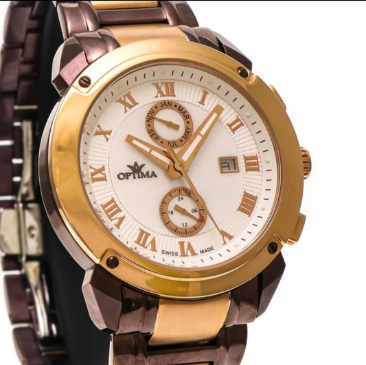 Optima Swiss Watch • Stainless Steel • Quartz • Dual Time • Month • Date OSC241