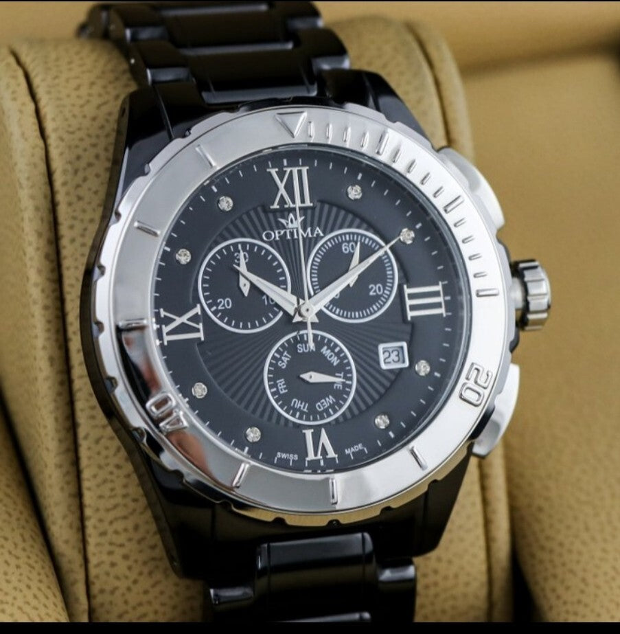 Optima • Swiss Chronograph Watch  • OSC318-BS-3 • Date SubDay 43mm Ceramic Bezel