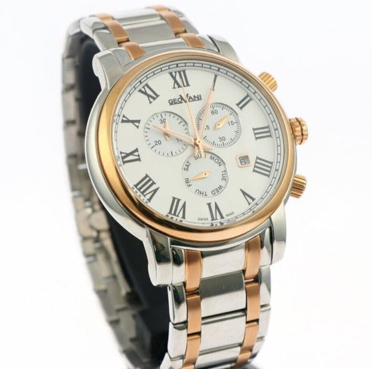 GEOVANI • Swiss Chrono Watch • 45mm • Date • SubDay • Rose Gold w Black Index